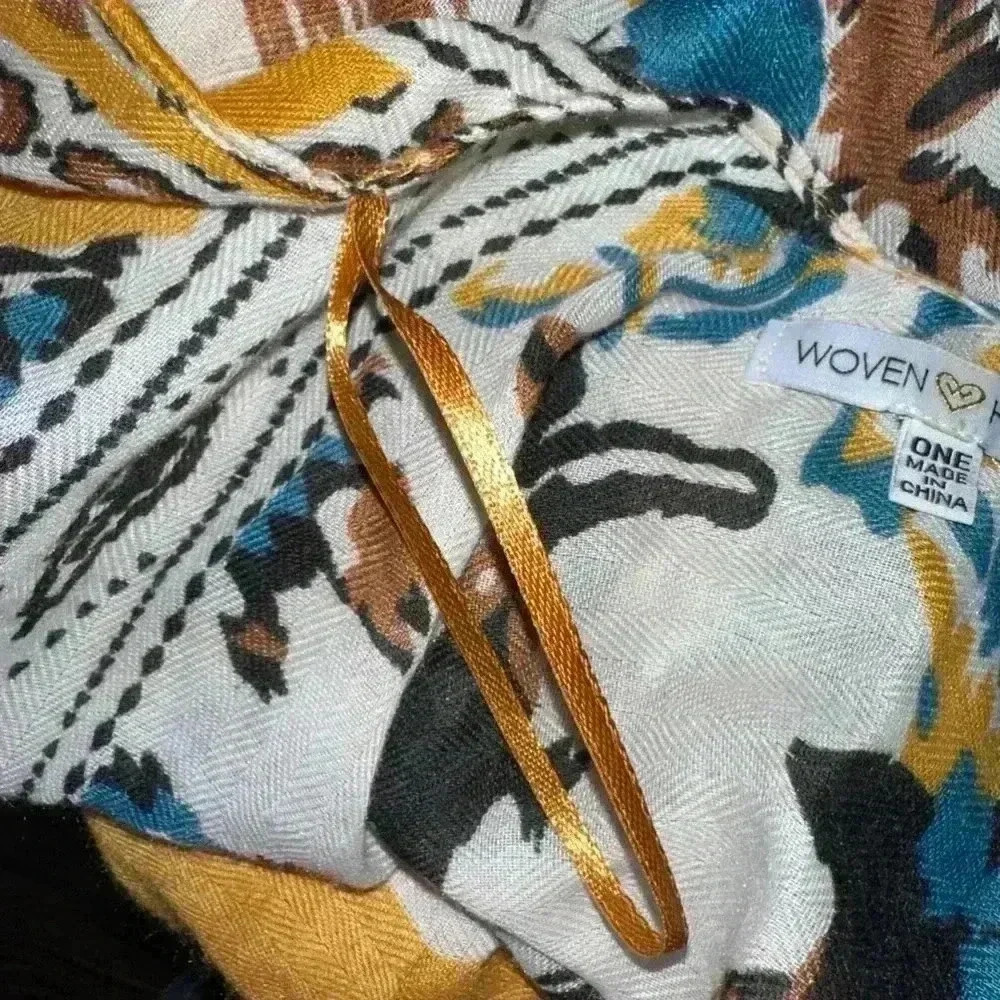 Woven Heart Bohemian Tunic Caftan Summer Lightweight One Size Yellow Blue - Picture 9 of 12